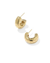 Bold Etched 18k Yellow Gold Vermeil Huggie Earrings