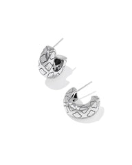 Bold Etched Oxidized Sterling Silver Huggie Earrings