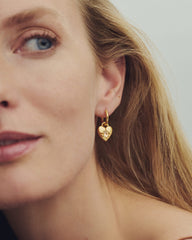 Bold Heirloom Heart 18k Yellow Gold Vermeil Convertible Huggie Earrings