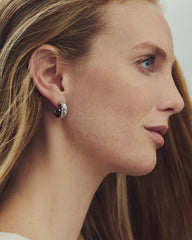 Bold Etched Oxidized Sterling Silver Huggie Earrings  