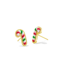 Candy Cane Gold Stud Earrings 